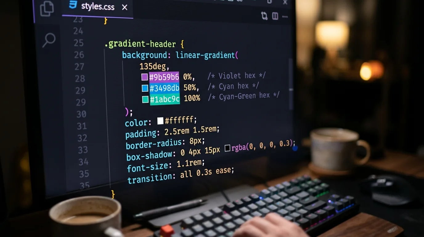 CSS code with gradient syntax highlighted in a dark editor